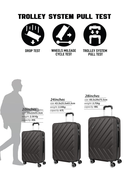 Parajohn Large 28 inches 1 Piece Durable Lightweight Carrying 30KG Material-ABS 8 Wheels Hard sided Travel Suitcase