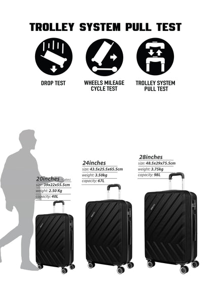 Parajohn Prisma 3 Piece Lightweight ABS 20, 24 & 28 inches 8 Wheels Luggage Set + Free Backpack