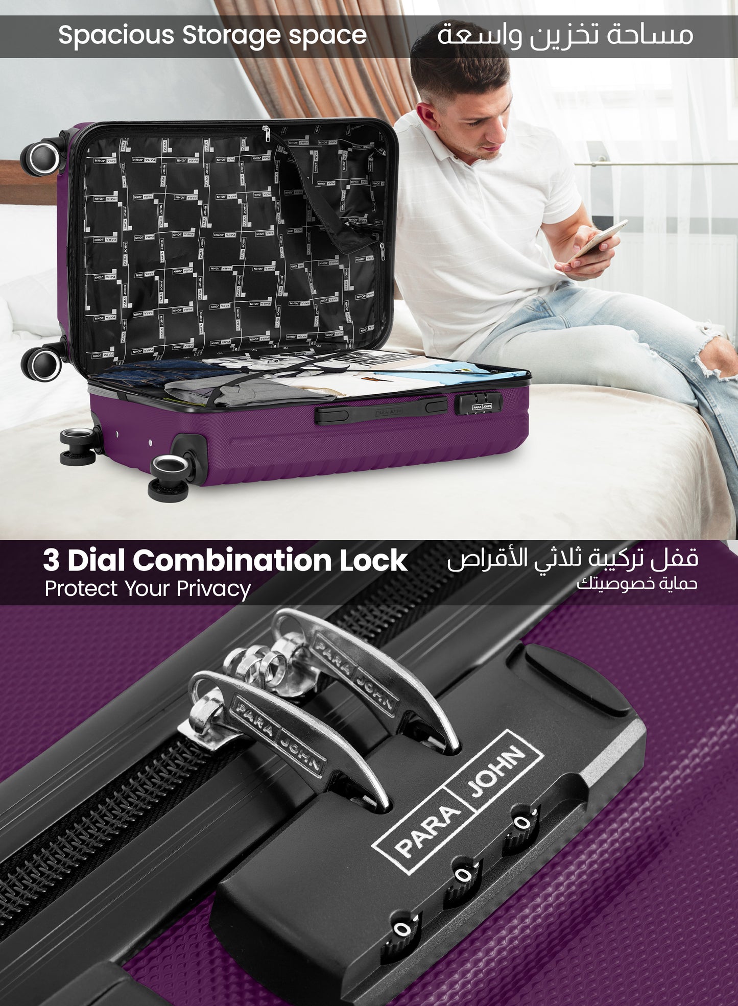 Parajohn Circles 3 Piece Lightweight ABS 20, 24 & 28 inches 8 Wheels Luggage Set + Free Backpack