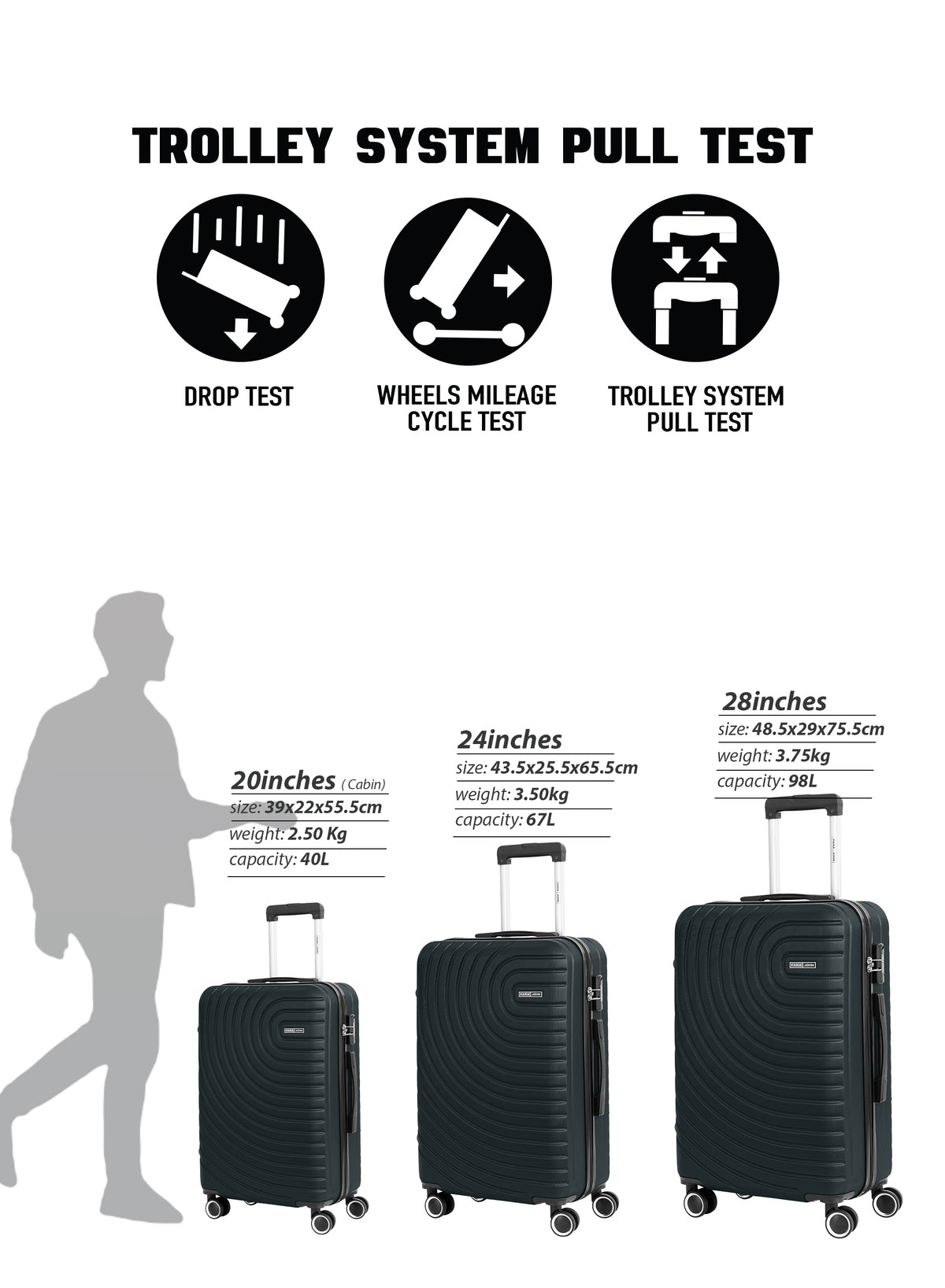 Parajohn Circles Series 24" Medium ABS Luggage | 20KG 8-Wheel Suitcase