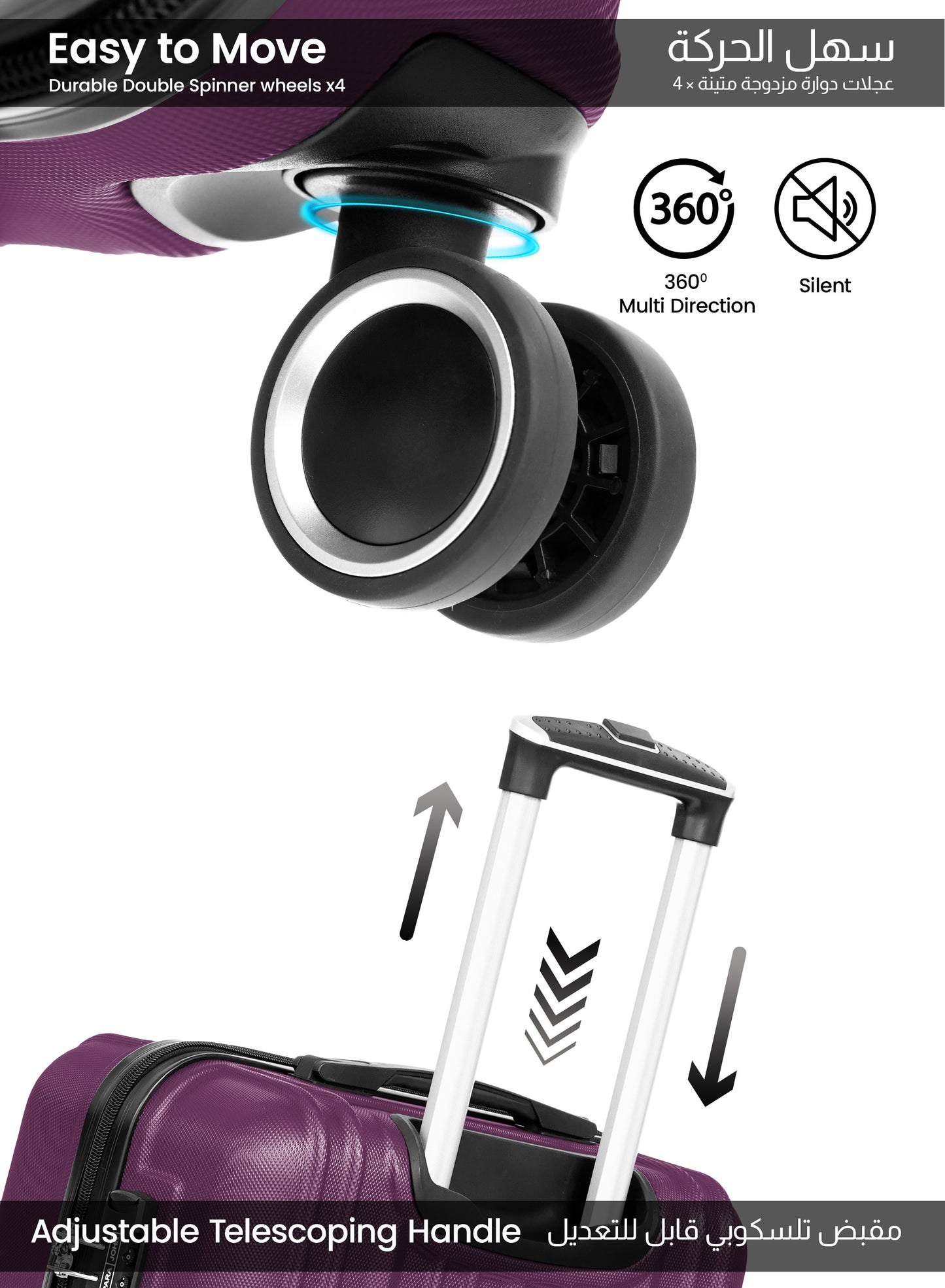 Parajohn Keno 3 Piece Lightweight ABS 20, 24 & 28 inches 8 Wheels Luggage Set + Free Backpack