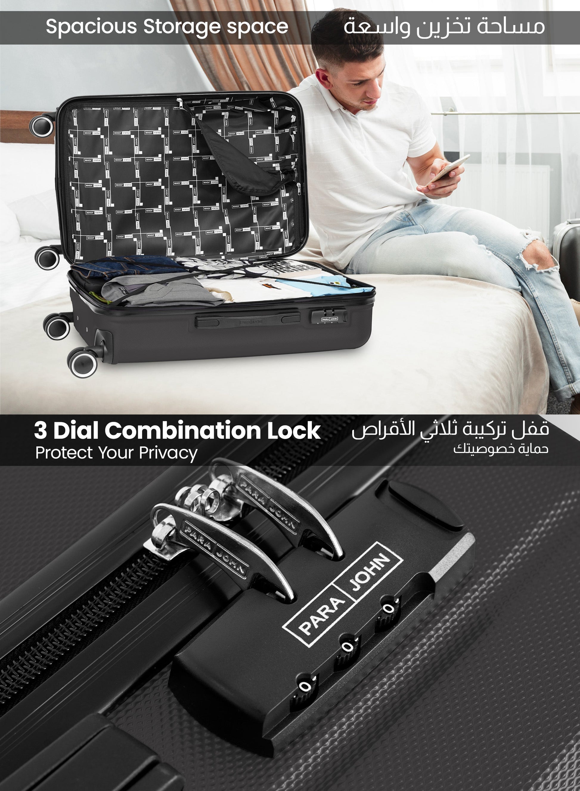 Parajohn Keno Series Set of 2 Luggage | Lightweight Small 10KG & Medium 20KG ABS 8 Wheels Trolley Hardsided Travel Suitcase  PARAJOHN UAE