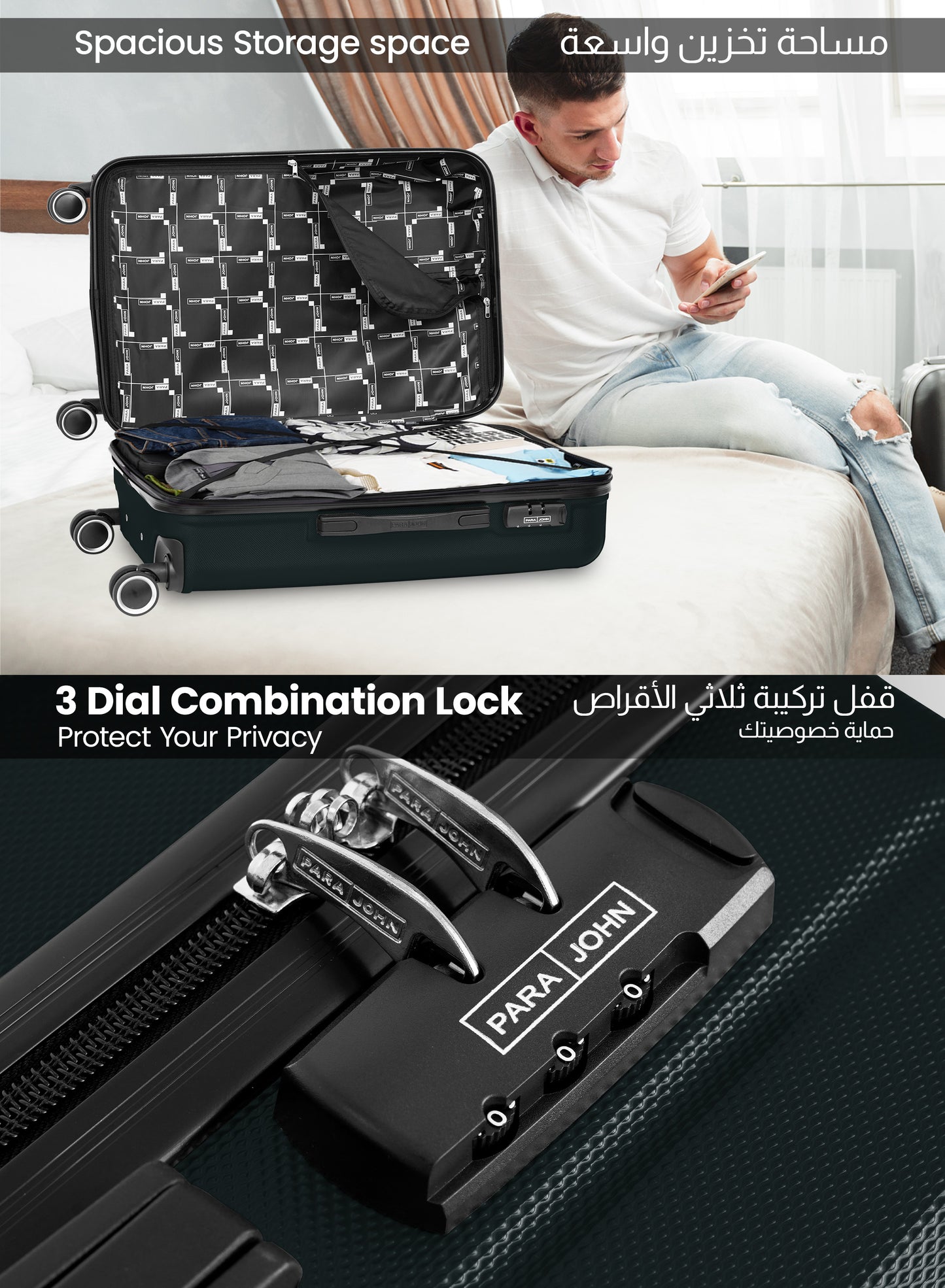 Parajohn Keno 3 Piece Lightweight ABS 20, 24 & 28 inches 8 Wheels Luggage Set + Free Backpack