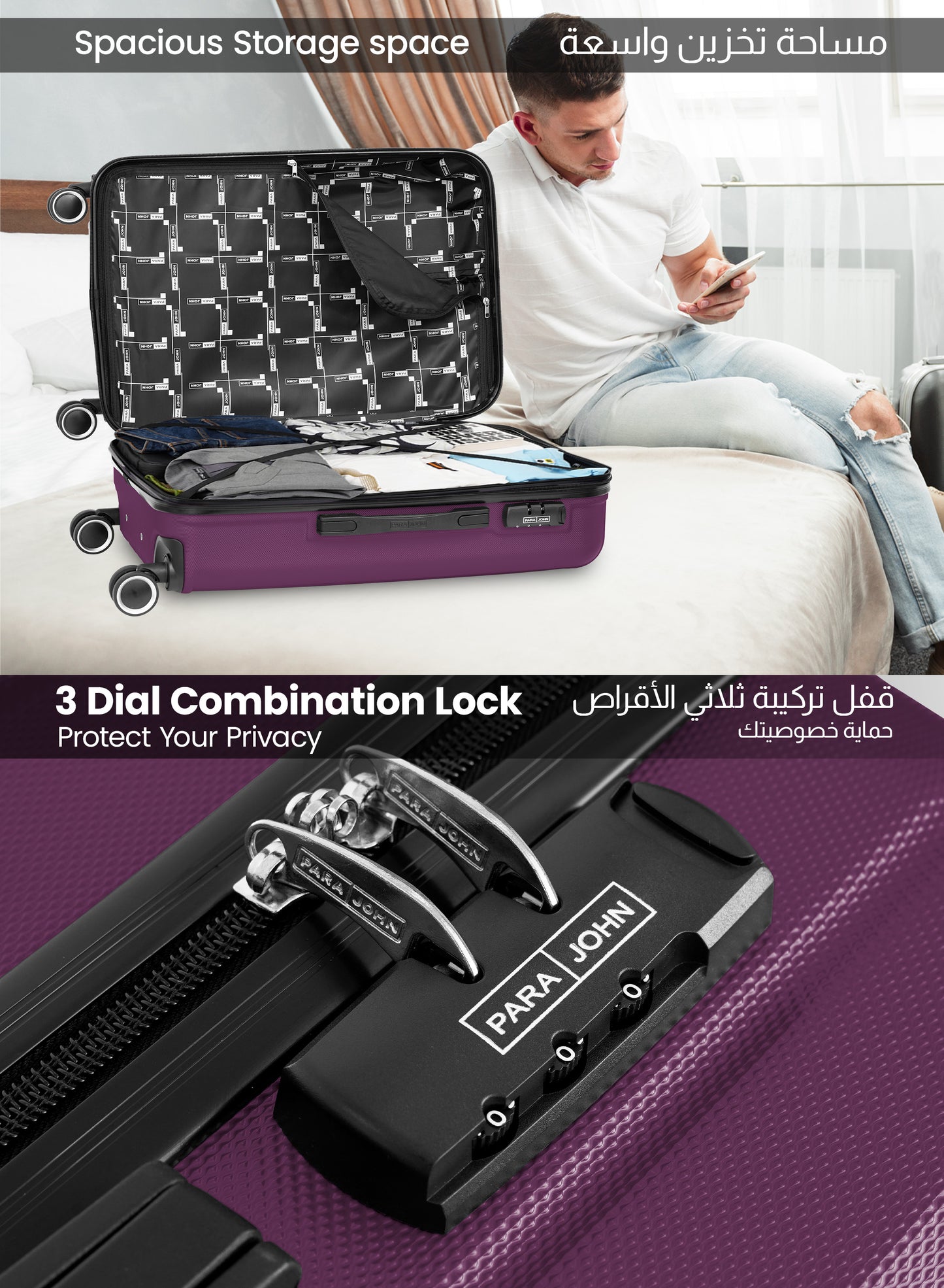 Parajohn Keno 3 Piece Lightweight ABS 20, 24 & 28 inches 8 Wheels Luggage Set + Free Backpack