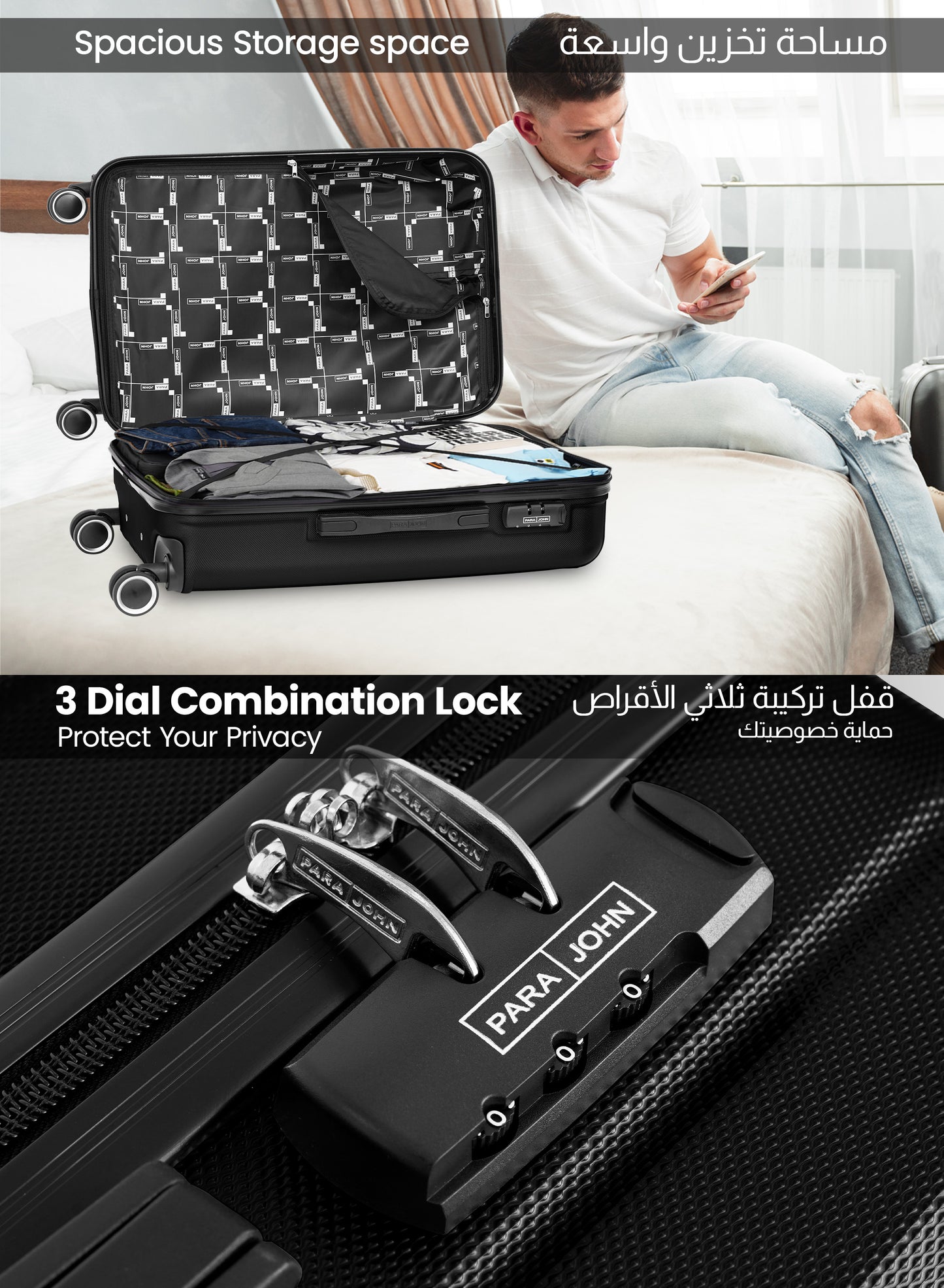 Parajohn Cabin 20 inches 1 Piece Durable Lightweight Carrying 10KG Material-ABS 8 Wheels Hard sided Travel Suitcase