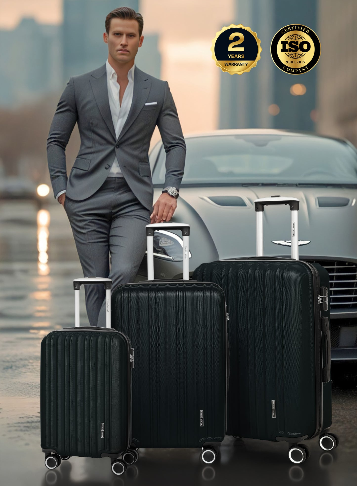 Parajohn Keno 3 Piece Lightweight ABS 20, 24 & 28 inches 8 Wheels Luggage Set + Free Backpack