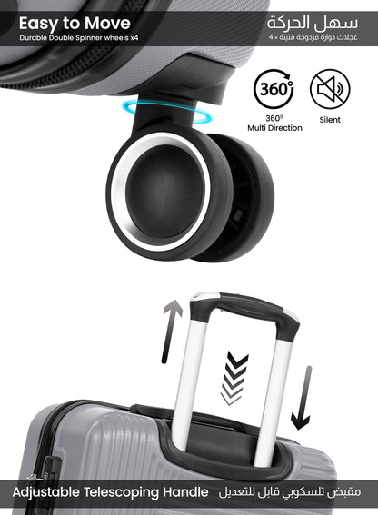 Parajohn Bravo Series 3 Piece Lightweight Luggage Set | Small 10KG, Medium 20KG & Large 30KG ABS 8 Wheels Luggage