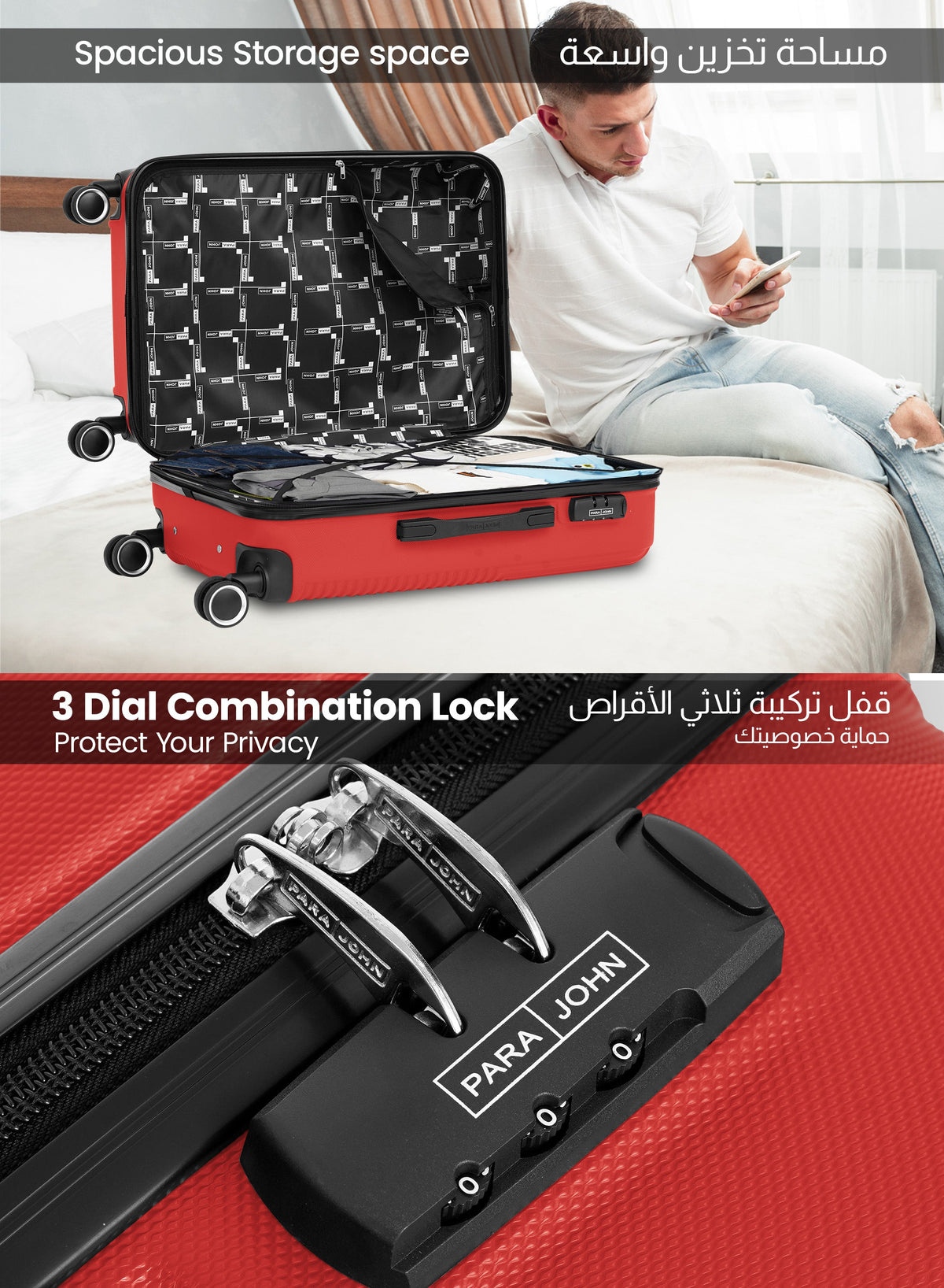 Parajohn Bravo 3-Piece Luggage Set | ABS Hardside, 8 Wheels  PARAJOHN UAE