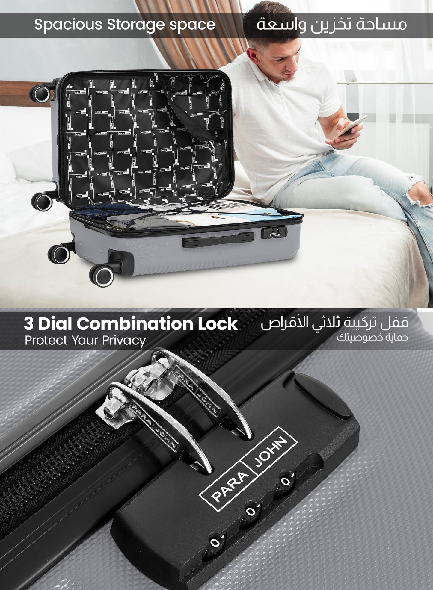 Parajohn Bravo Series 3 Piece Lightweight Luggage Set | Small 10KG, Medium 20KG & Large 30KG ABS 8 Wheels Luggage