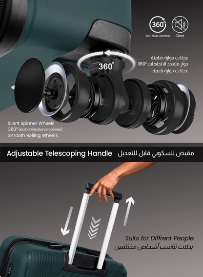 Parajohn Wyng 3 Piece Lightweight PP 20, 24 & 28 inches 8 Wheels Luggage Set + Free Backpack