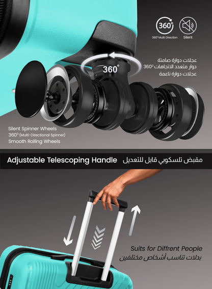 Parajohn Wyng 3 Piece Lightweight PP 20, 24 & 28 inches 8 Wheels Luggage Set + Free Backpack