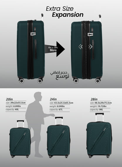 Parajohn Wyng 3 Piece Lightweight PP 20, 24 & 28 inches 8 Wheels Luggage Set + Free Backpack