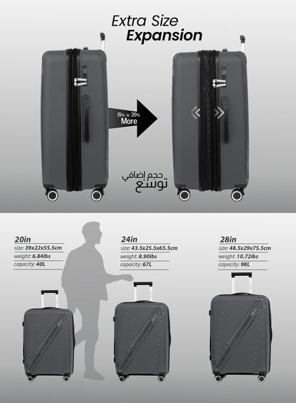 Parajohn Wyng 3 Piece Lightweight PP 20, 24 & 28 inches 8 Wheels Luggage Set + Free Backpack