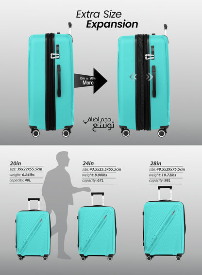 Parajohn Wyng 3 Piece Lightweight PP 20, 24 & 28 inches 8 Wheels Luggage Set + Free Backpack