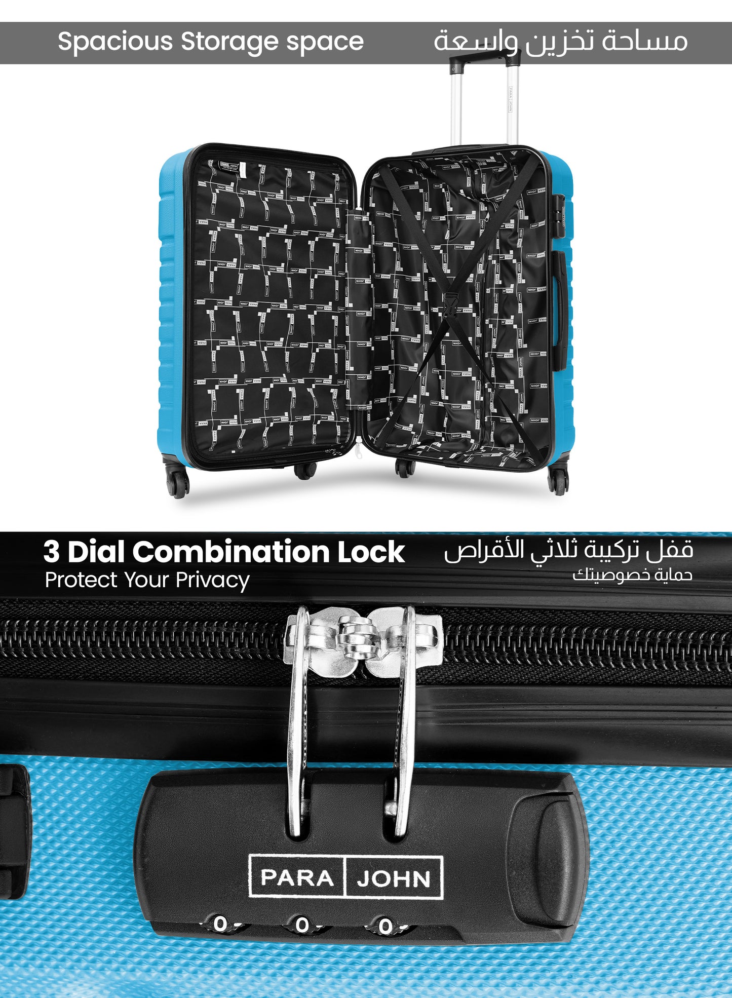 Parajohn Rigbox 3 Piece Lightweight ABS 20, 24 & 28 inches 8 Wheels Luggage Set + Free Backpack