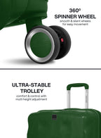 VELTRIX Dark Green suitcase 360° double spinner wheels and telescopic trolley handle