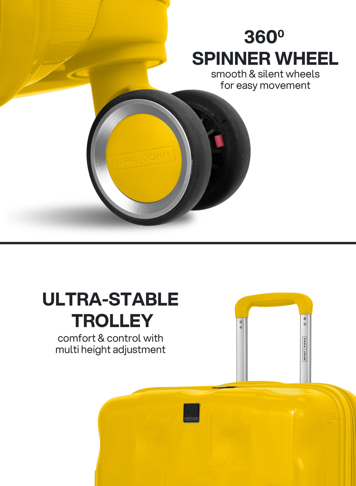 VELTRIX Yellow suitcase 360° double spinner wheels and telescopic trolley handle