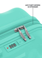 VELTRIX Mint Green suitcase anti-theft zipper and 3-dial combination lock