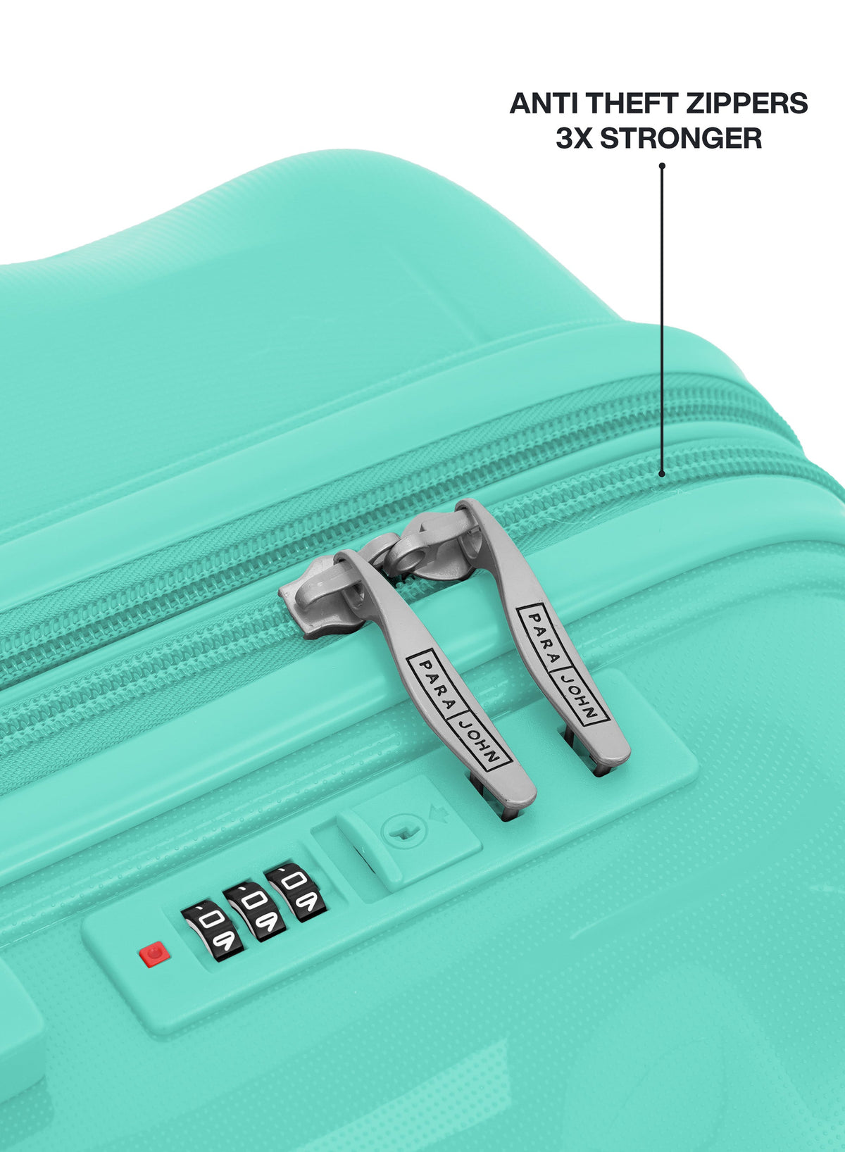 VELTRIX Mint Green suitcase anti-theft zipper and 3-dial combination lock