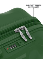 VELTRIX Dark Green suitcase anti-theft zipper and 3-dial combination lock
