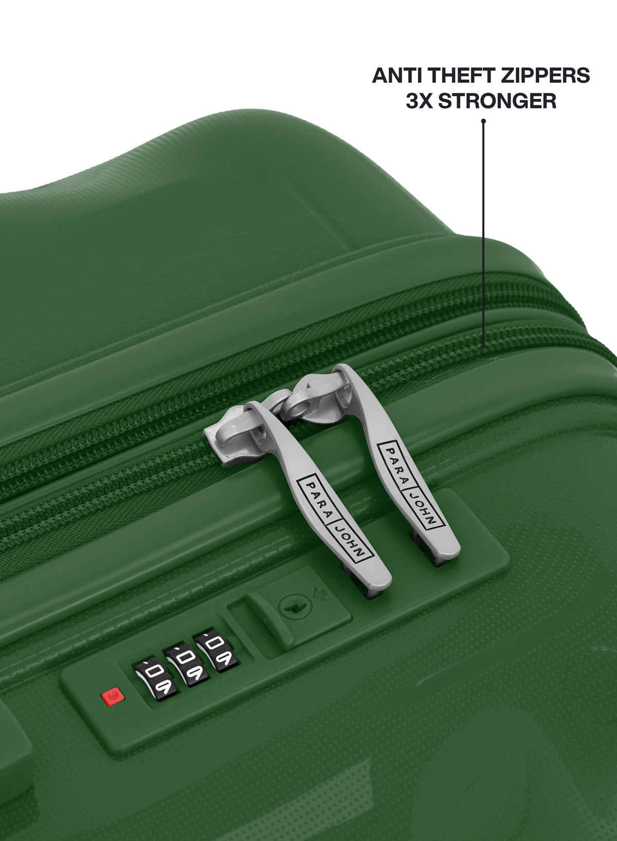 VELTRIX Dark Green suitcase anti-theft zipper and 3-dial combination lock