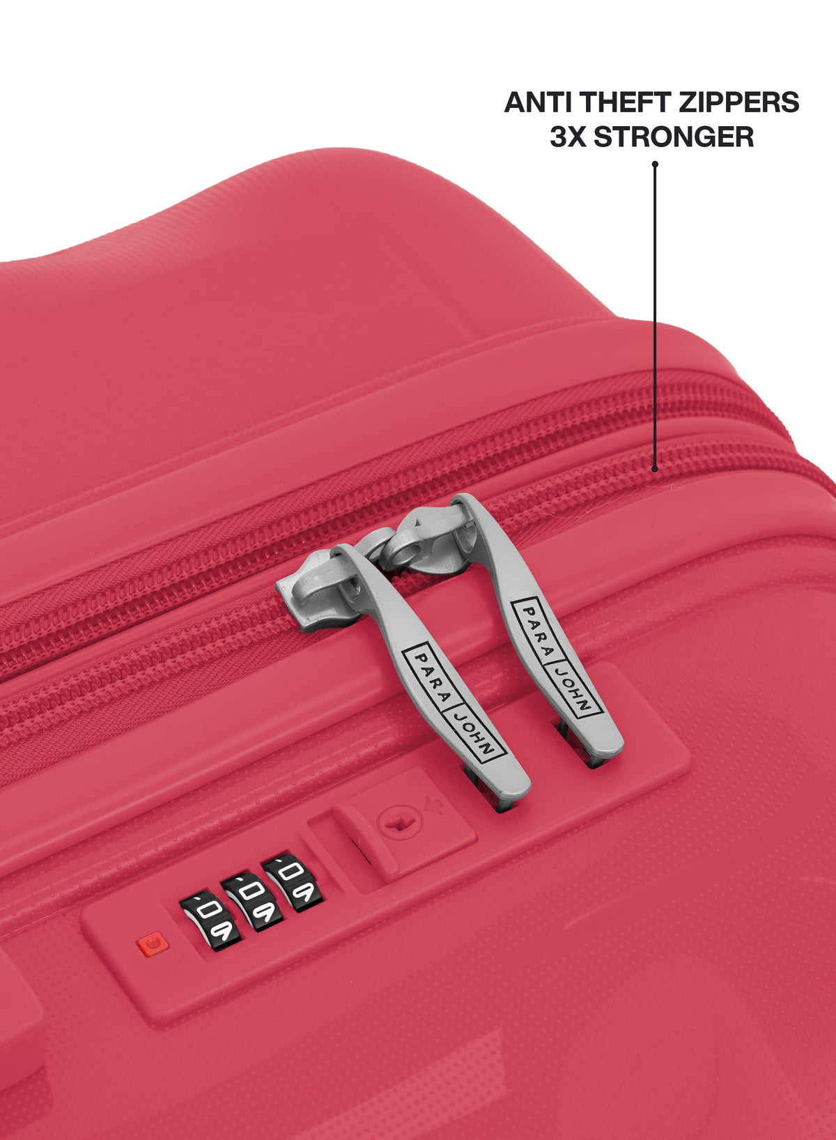 VELTRIX Pink suitcase anti-theft zipper and 3-dial combination lock