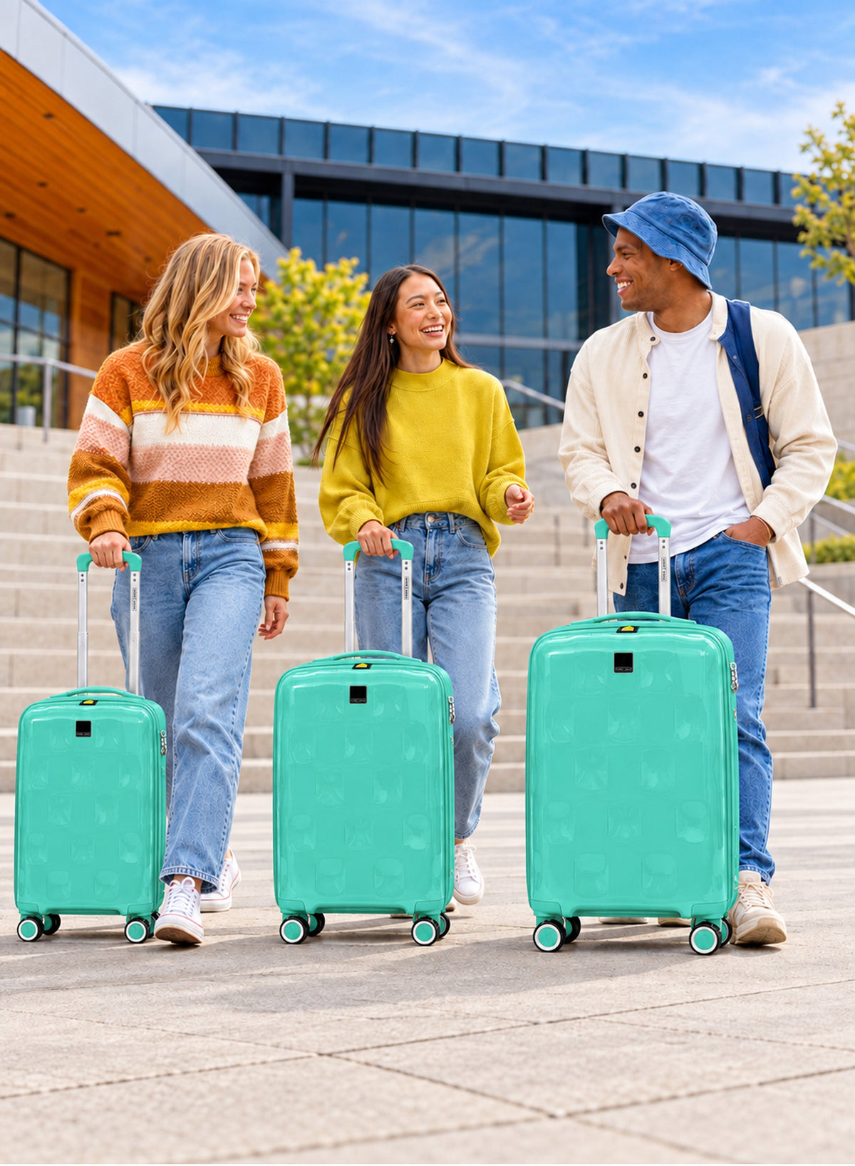 Travellers with PARA JOHN VELTRIX Mint Green luggage set