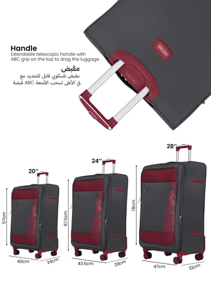HyperTrek 3 Pieces Set 8 Wheels Soft Luggage