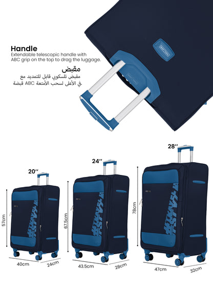 HyperTrek 3 Pieces Set 8 Wheels Soft Luggage
