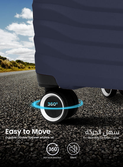 Trace Series 3 Piece Lightweight Expandable Luggage Set | Small 10KG, Medium 20KG & Large 30KG Polypropylene 8 Wheels Luggage