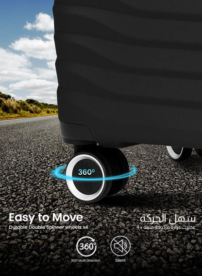 Trace Series 3 Piece Lightweight Expandable Luggage Set | Small 10KG, Medium 20KG & Large 30KG Polypropylene 8 Wheels Luggage