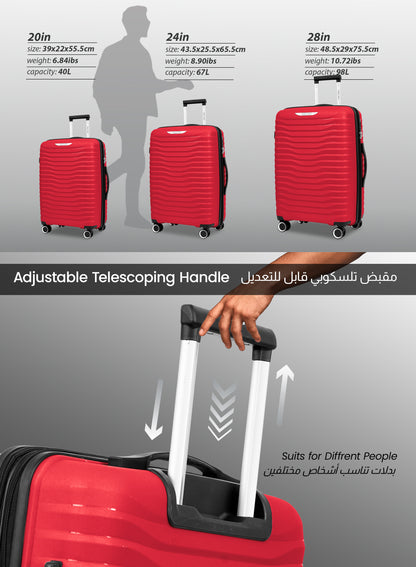 Trace Series 3 Piece Lightweight Expandable Luggage Set | Small 10KG, Medium 20KG & Large 30KG Polypropylene 8 Wheels Luggage