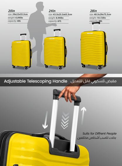 Trace Series 3 Piece Lightweight Expandable Luggage Set | Small 10KG, Medium 20KG & Large 30KG Polypropylene 8 Wheels Luggage