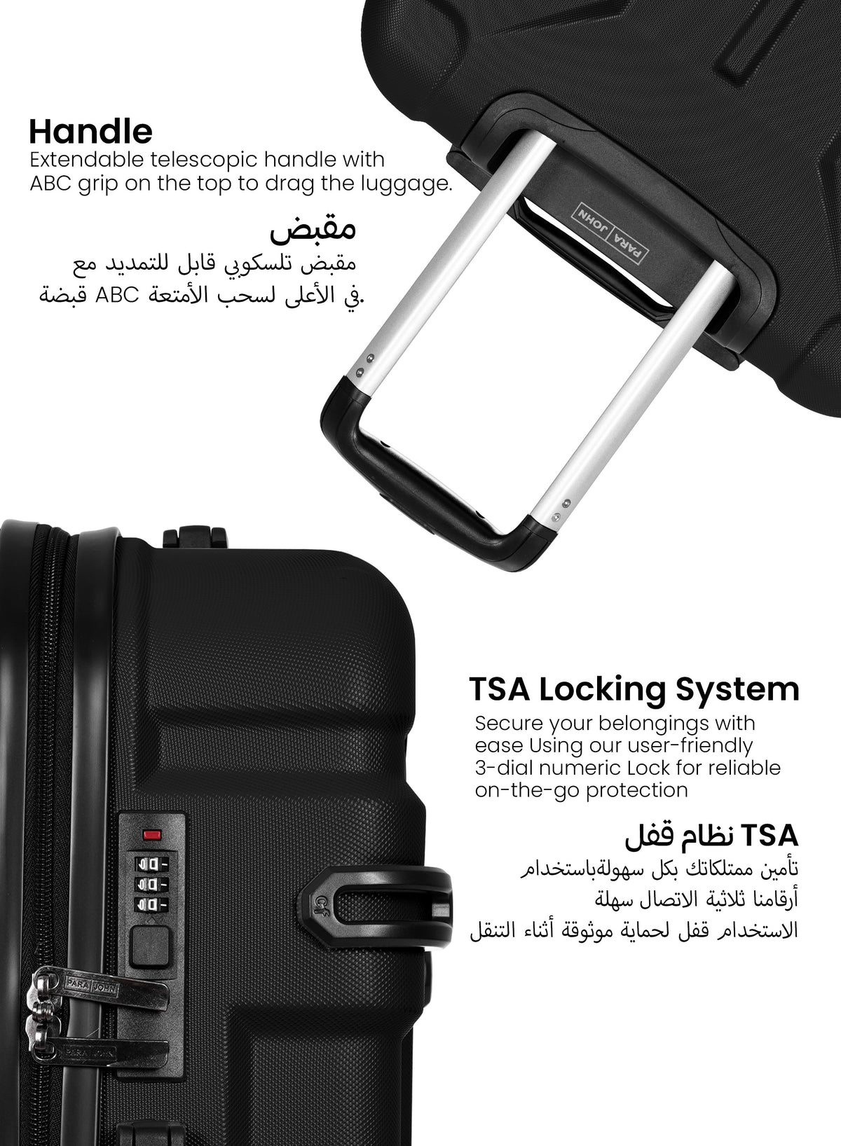 Para John Expedition 3-Piece ABS Hardside Spinner Luggage Set Durable Travel Suitcases with 360° Wheels Small Medium Large Trolley  PARAJOHN UAE