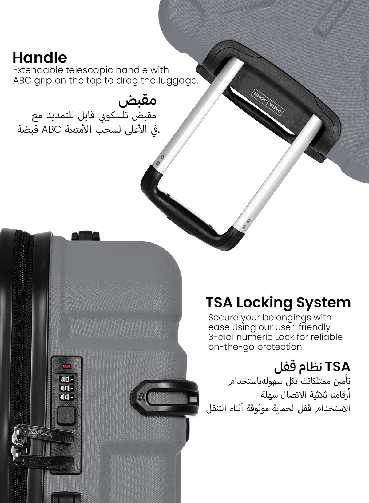 Para John Expedition 3-Piece ABS Hardside Spinner Luggage Set Durable Travel Suitcases with 360° Wheels Small Medium Large Trolley  PARAJOHN UAE