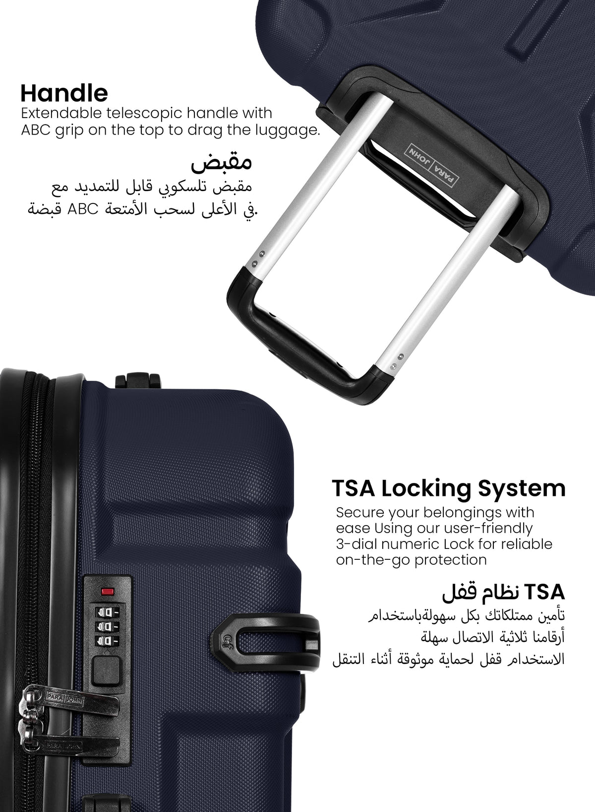 Para John Expedition 3-Piece ABS Hardside Spinner Luggage Set Durable Travel Suitcases with 360° Wheels Small Medium Large Trolley  PARAJOHN UAE