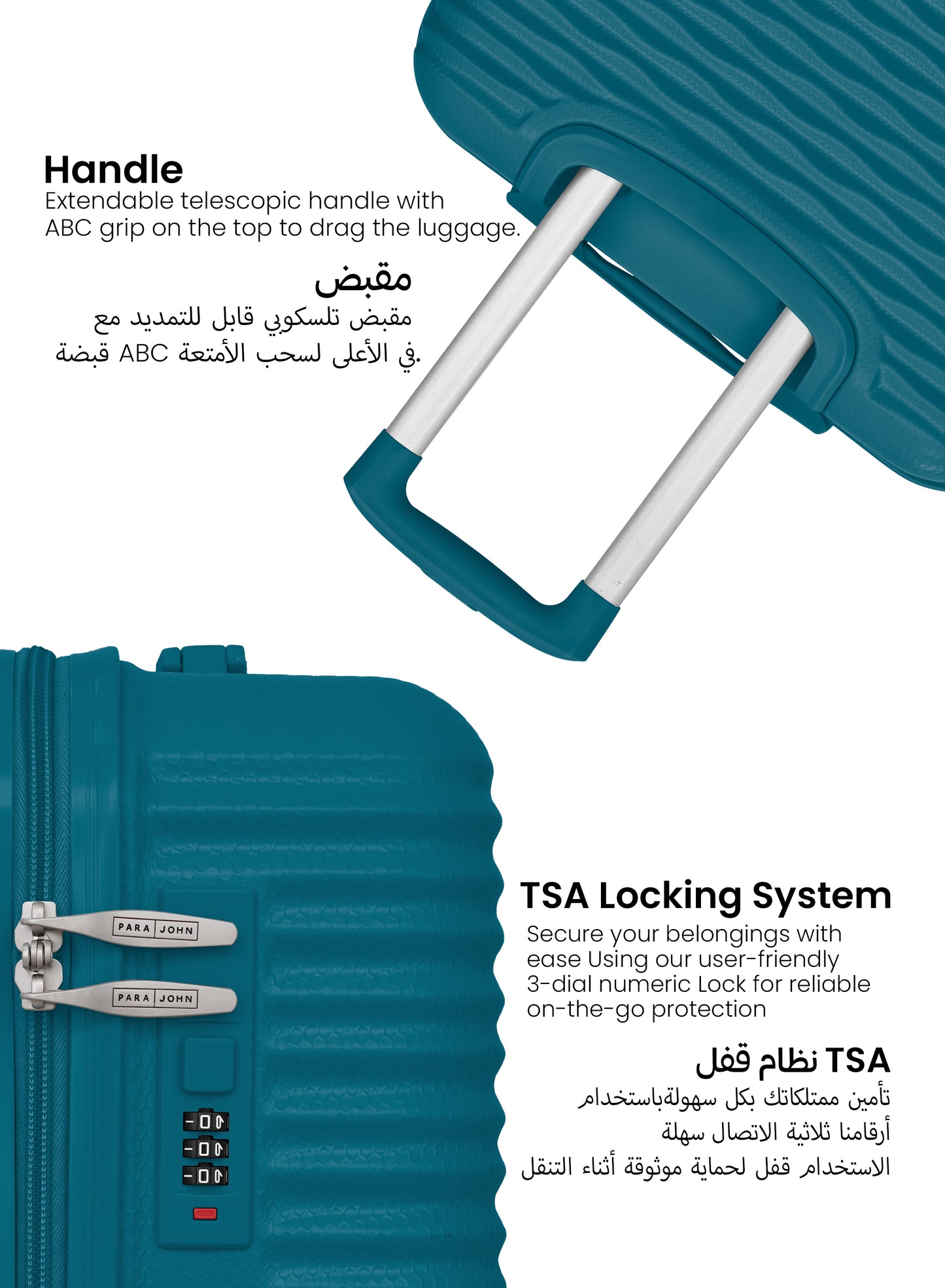 Parajohn Sandtrail Series 3 Piece Lightweight Luggage Set | Small 10KG, Medium 20KG & Large 30KG ABS 8 Wheels Luggage