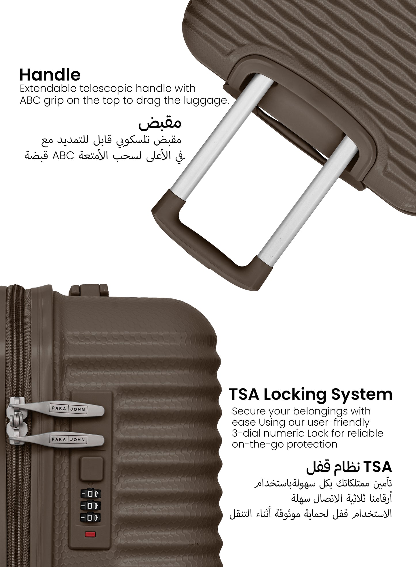 Parajohn Sandtrail Series 3 Piece Lightweight Luggage Set | Small 10KG, Medium 20KG & Large 30KG ABS 8 Wheels Luggage