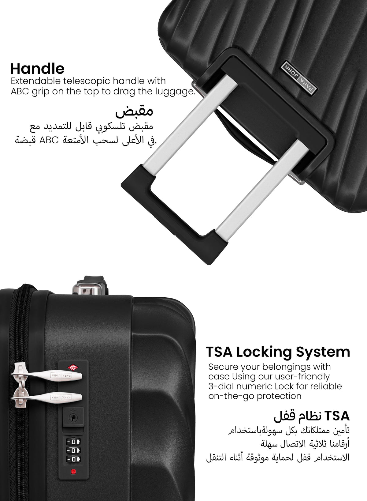Para John Carrock 3-Piece Glossy ABS Luggage Set Lightweight 20", 24" & 28" 8 Wheels  Spinner Hardsided Travel Suitcase  PARAJOHN UAE