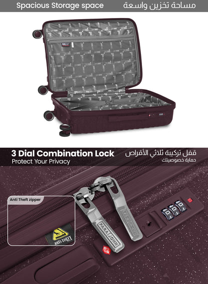 Parajohn Skyridge 3-Piece Anti Theft PP Luggage Set Lightweight Small 10KG, Medium 20KG & Large 30KG ABS 8 Wheels Trolley Hardsided Travel Suitcase  PARAJOHN UAE