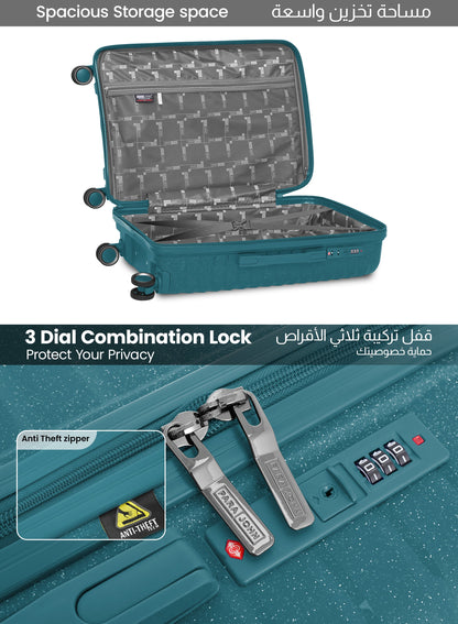 Parajohn Skyridge 3-Piece Anti Theft PP Luggage Set Lightweight Small 10KG, Medium 20KG & Large 30KG ABS 8 Wheels Trolley Hardsided Travel Suitcase  PARAJOHN UAE