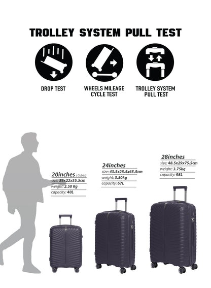 Parajohn Skyridge 3-Piece Anti Theft PP Luggage Set Lightweight Small 10KG, Medium 20KG & Large 30KG ABS 8 Wheels Trolley Hardsided Travel Suitcase  PARAJOHN UAE