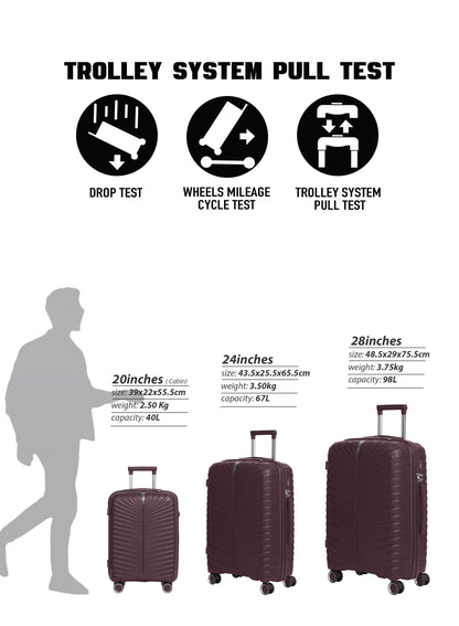 Parajohn Skyridge 3-Piece Anti Theft PP Luggage Set Lightweight Small 10KG, Medium 20KG & Large 30KG ABS 8 Wheels Trolley Hardsided Travel Suitcase  PARAJOHN UAE