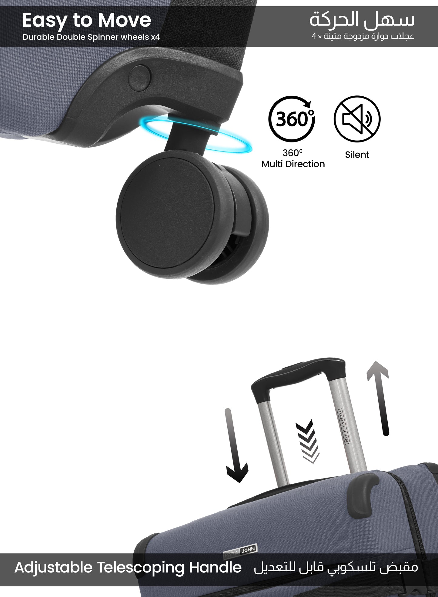 Parajohn Retro Series 3 Piece Lightweight Luggage Set | Small 10KG, Medium 20KG & Large 30KG ABS 8 Wheels Luggage