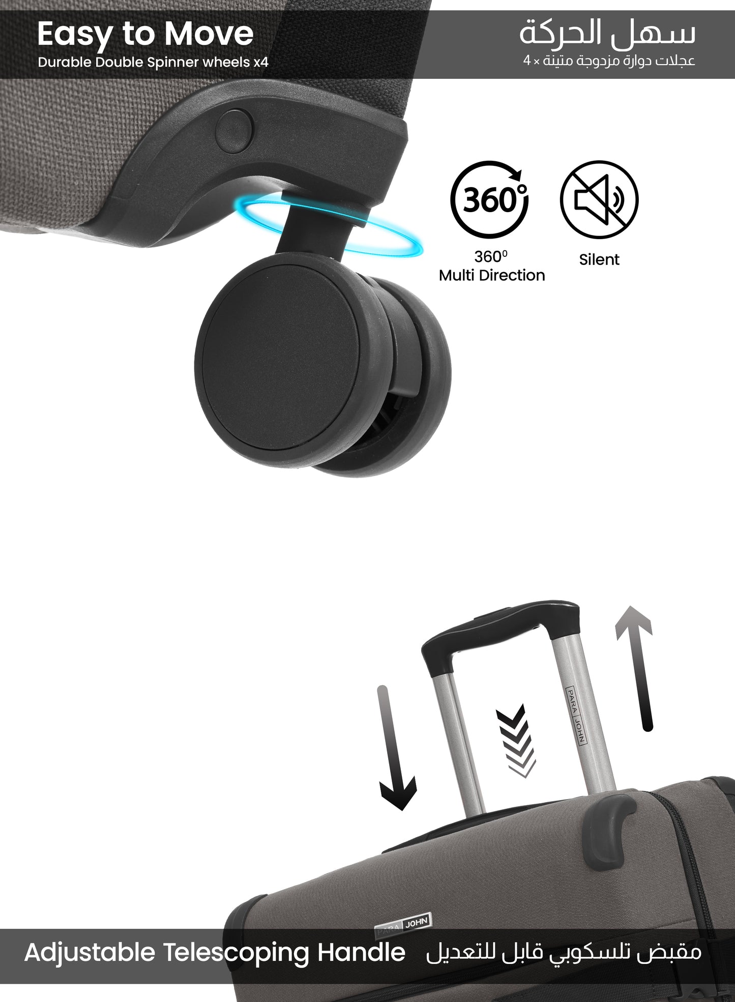 Parajohn Retro Series 3 Piece Lightweight Luggage Set | Small 10KG, Medium 20KG & Large 30KG ABS 8 Wheels Luggage