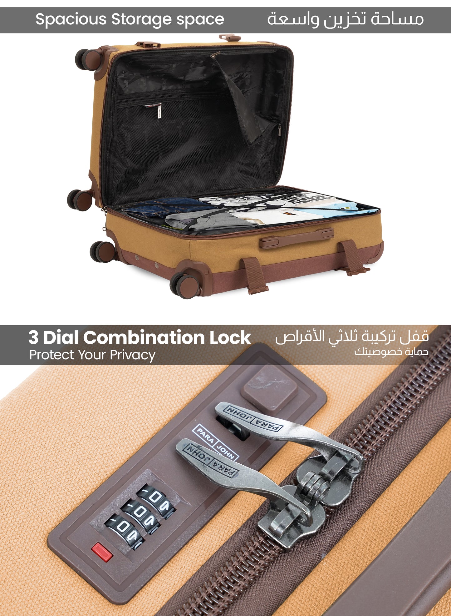 Parajohn Retro Series 3 Piece Lightweight Luggage Set | Small 10KG, Medium 20KG & Large 30KG ABS 8 Wheels Luggage