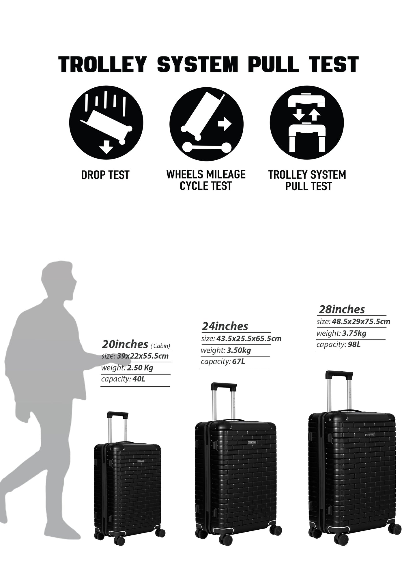Parajohn 3 PCS PC Luggage Set – 20”,24”,28” Hard Shell Suitcases with 8 Spinner Wheels, Durable Polycarbonate Travel Trolley Set  PARAJOHN UAE