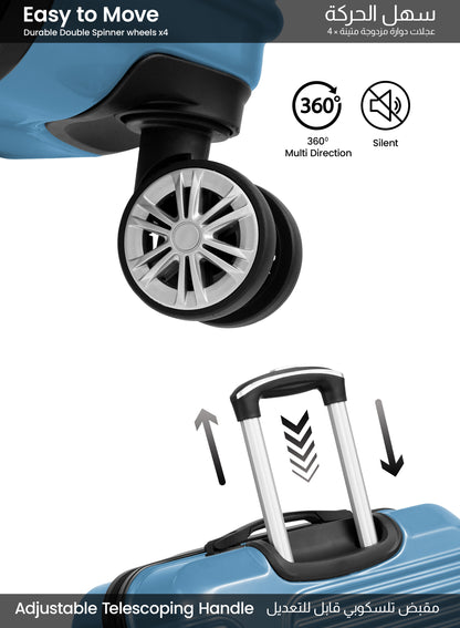 Parajohn Aeris 3-Piece Set ABS+PC Luggage Set Lightweight Small 10KG, Medium 20KG & Large 30KG 8 Wheels Trolley Hardsided Travel Suitcase