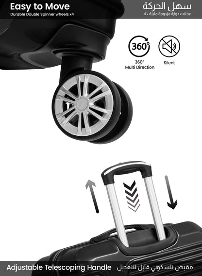 Parajohn Aeris 3-Piece Set ABS+PC Luggage Set Lightweight Small 10KG, Medium 20KG & Large 30KG 8 Wheels Trolley Hardsided Travel Suitcase