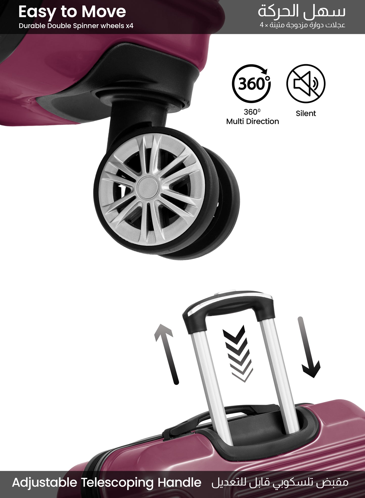 Parajohn Aeris 3-Piece Set ABS+PC Luggage Set Lightweight Small 10KG, Medium 20KG & Large 30KG 8 Wheels Trolley Hardsided Travel Suitcase